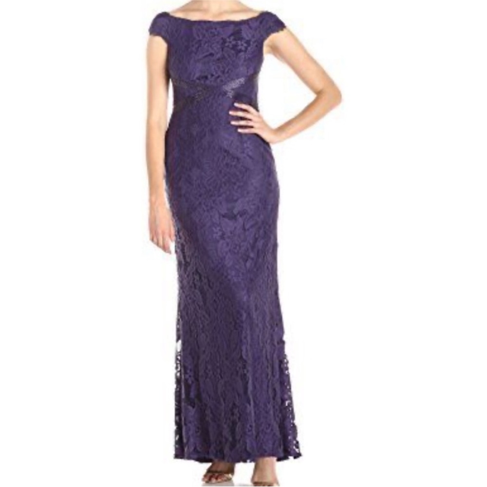 Adrianna Papell Off-The-Shoulder Lace Beaded Evening Gown